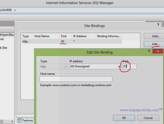 changing port number in IIS