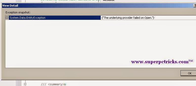 Sql Server Database Error - The underlying provider failed on Open