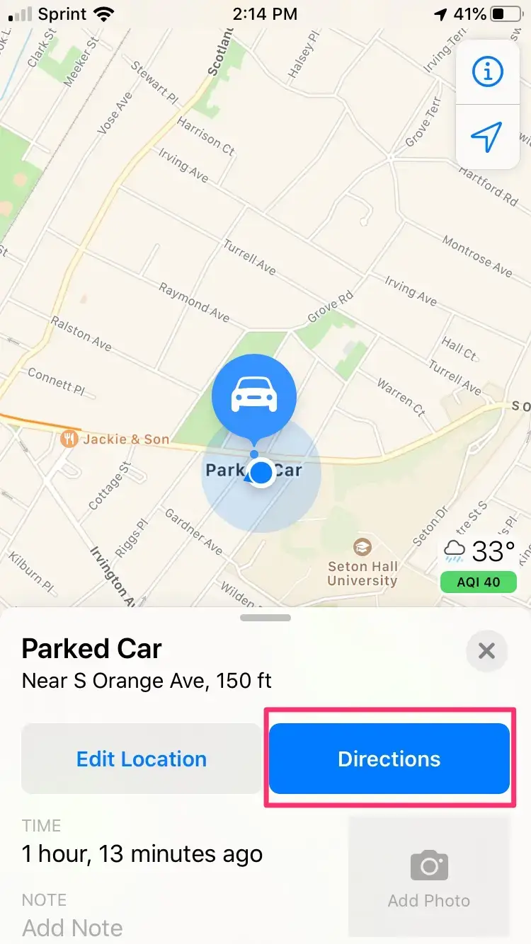 apple maps parking location