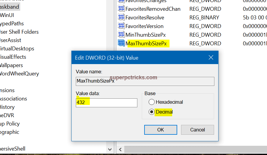 windows 10 taskbar icon size registry